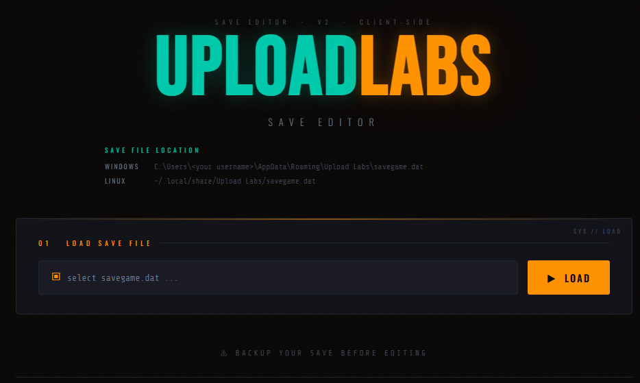 Upload Labs // Edit Your Save File Online